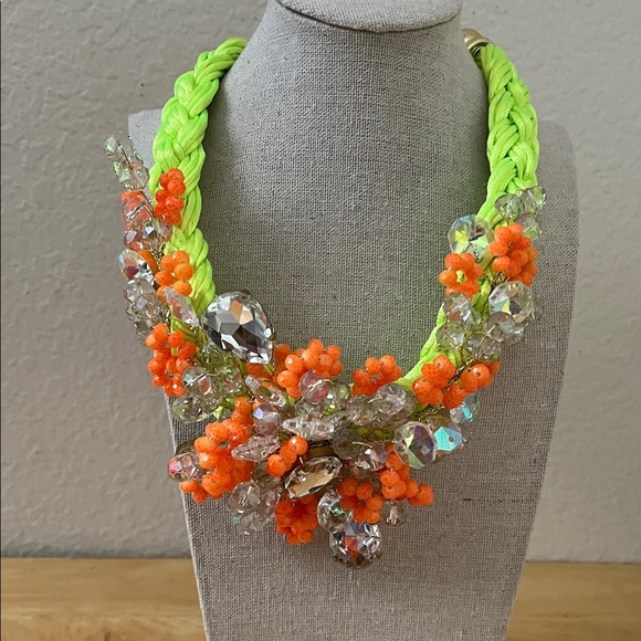 Luminous Green and Orange Floral Necklace - Picture 3 of 4